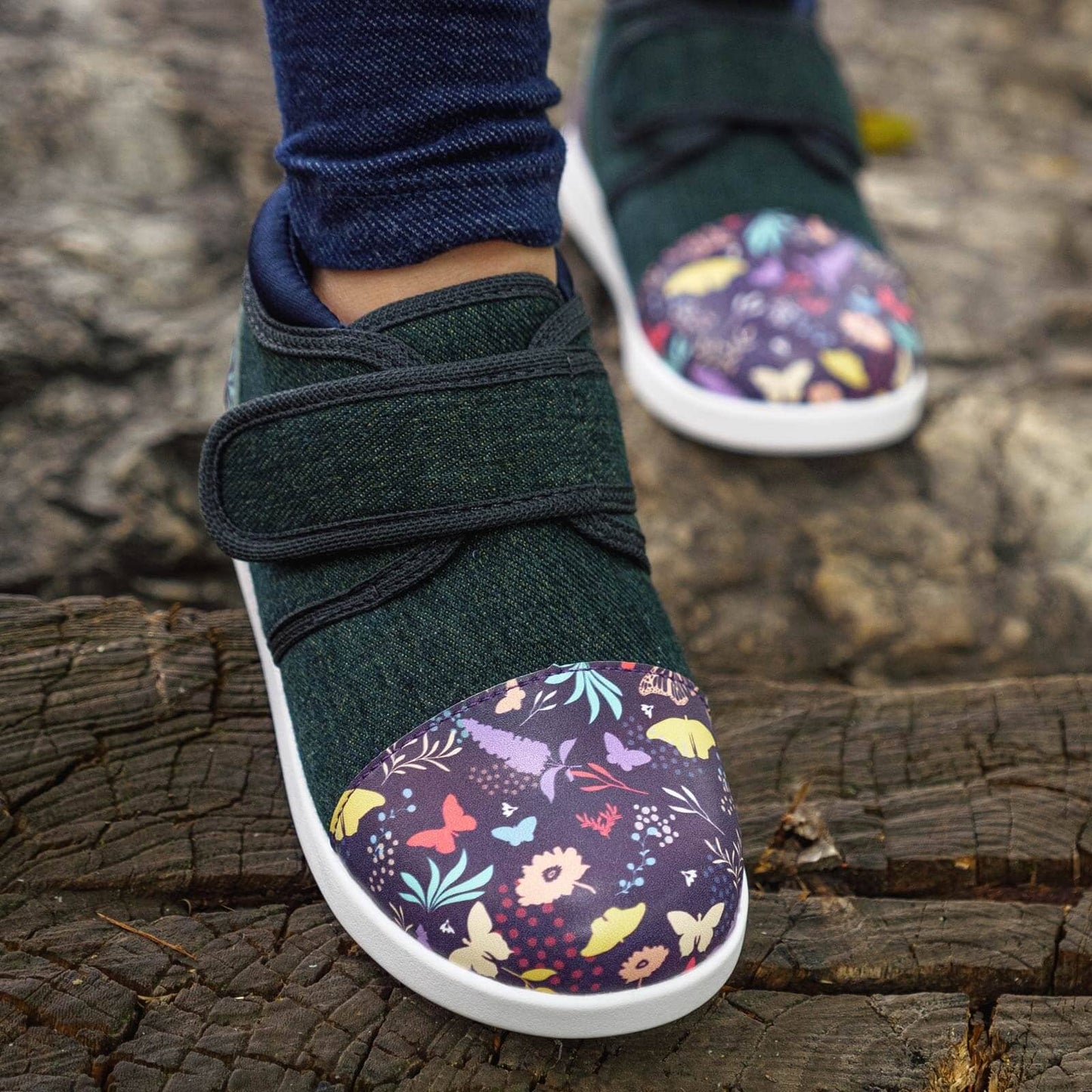 Butterfly Daydream Squeakerless Toddler Shoes | Purple/Denim Squeakerless Shoes ikiki® Shoes