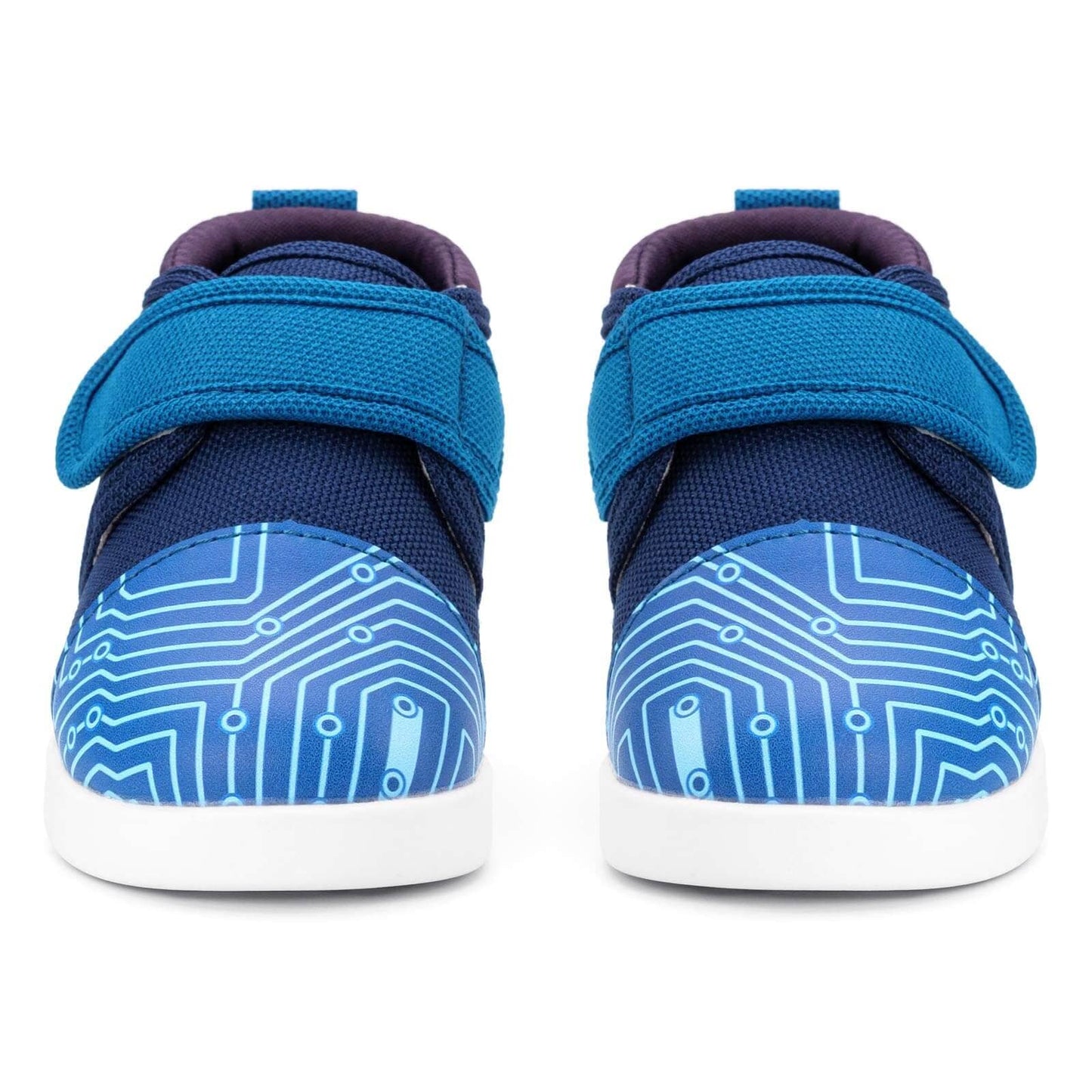 Cyber Stomp Squeakerless Toddler Shoes | Blue Circuit Board Pattern Squeakerless Shoes ikiki® Shoes
