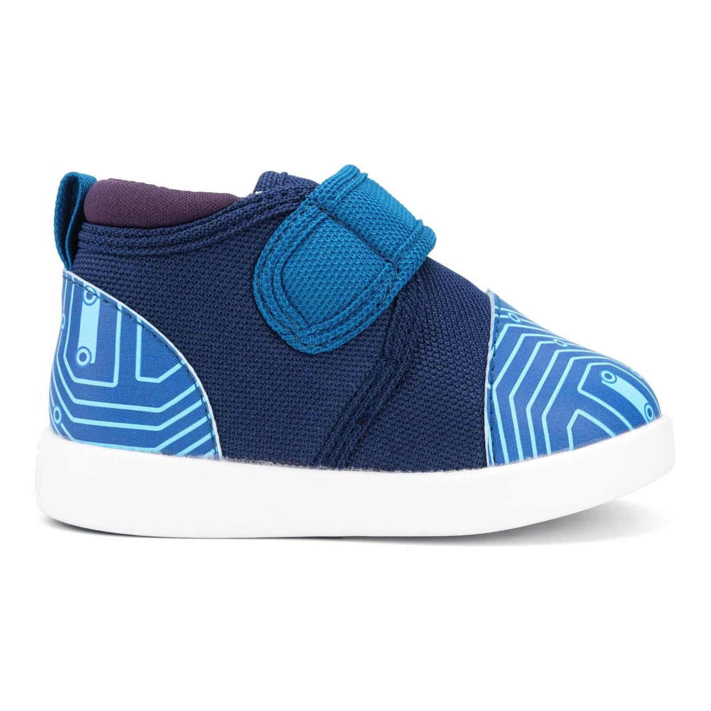 Cyber Stomp Squeakerless Toddler Shoes | Blue Circuit Board Pattern Squeakerless Shoes ikiki® Shoes