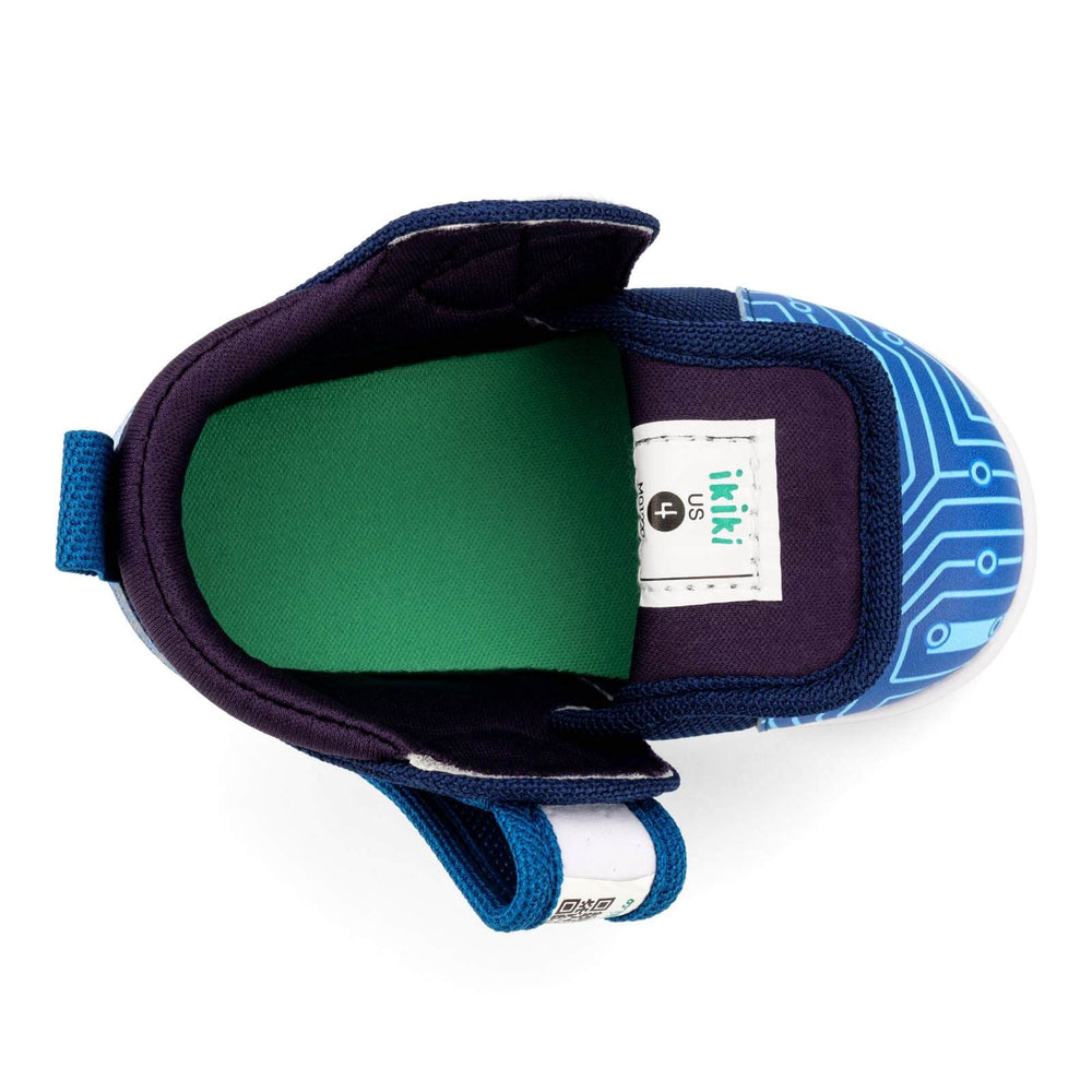 
                  
                    Cyber Stomp Squeakerless Toddler Shoes | Blue Circuit Board Pattern
                  
                