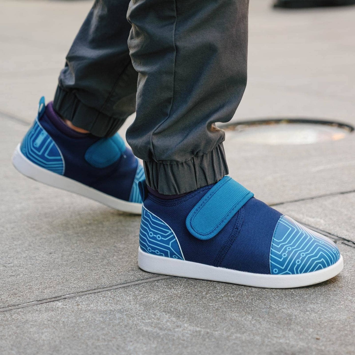 Cyber Stomp Squeakerless Toddler Shoes | Blue Circuit Board Pattern Squeakerless Shoes ikiki® Shoes
