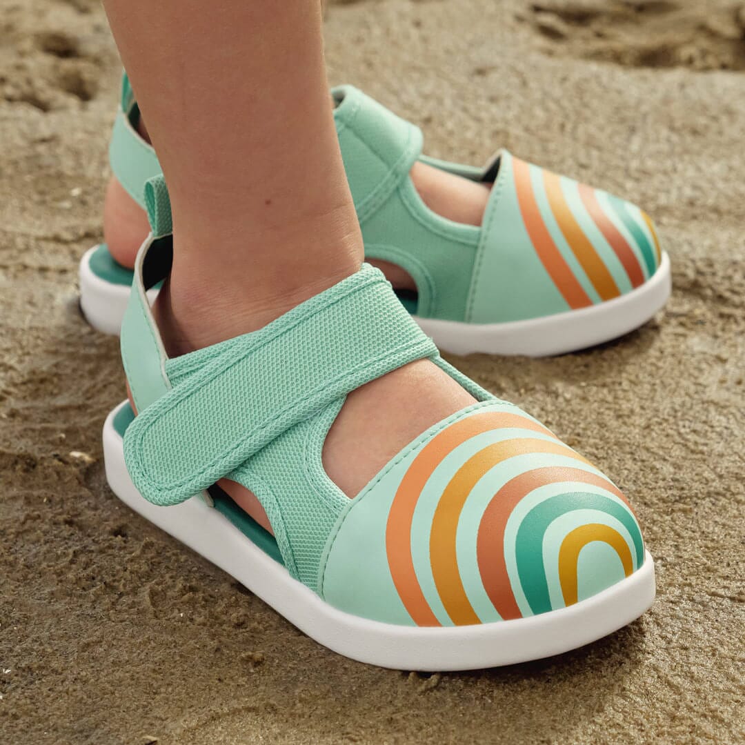 Vintage Rainbow Squeakerless Toddler Sandals | Teal Squeakerless Sandals ikiki® Shoes
