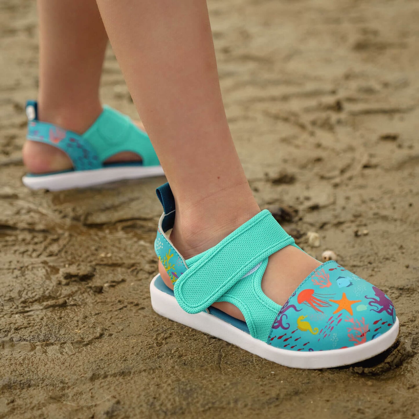 Secret Seascape Squeakerless Toddler Sandals | Blue Squeakerless Sandals ikiki® Shoes