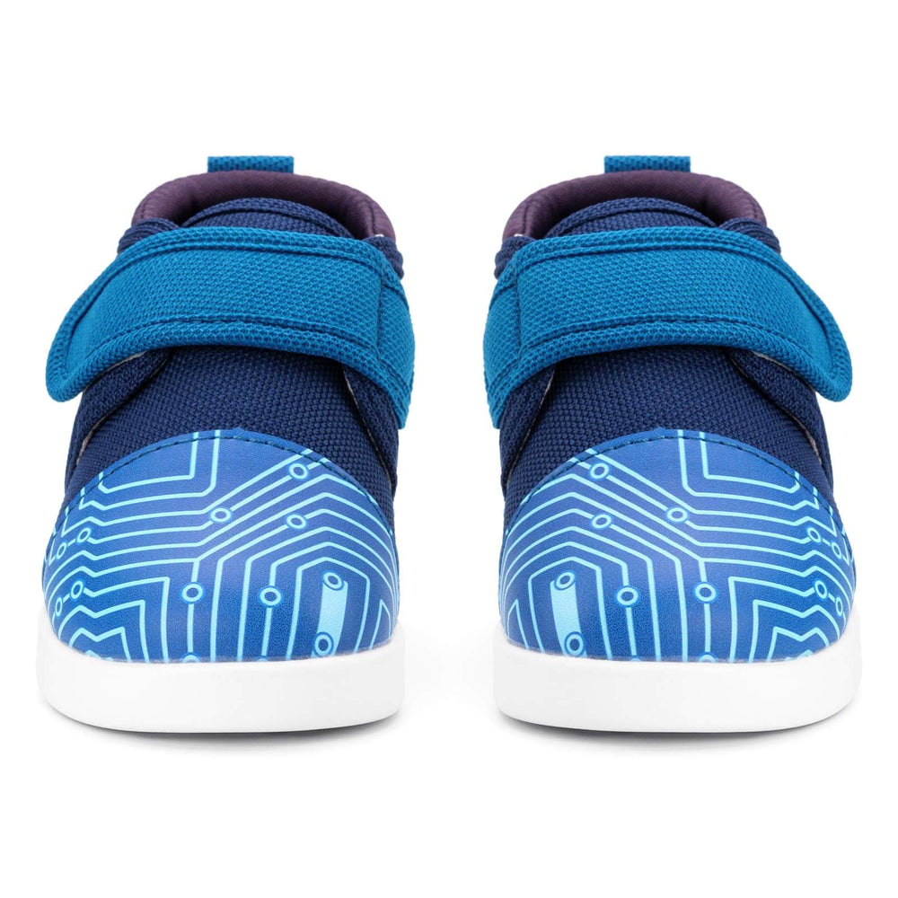 
                  
                    Cyber Stomp Squeakerless Shoes | Blue Circuit Board Pattern
                  
                