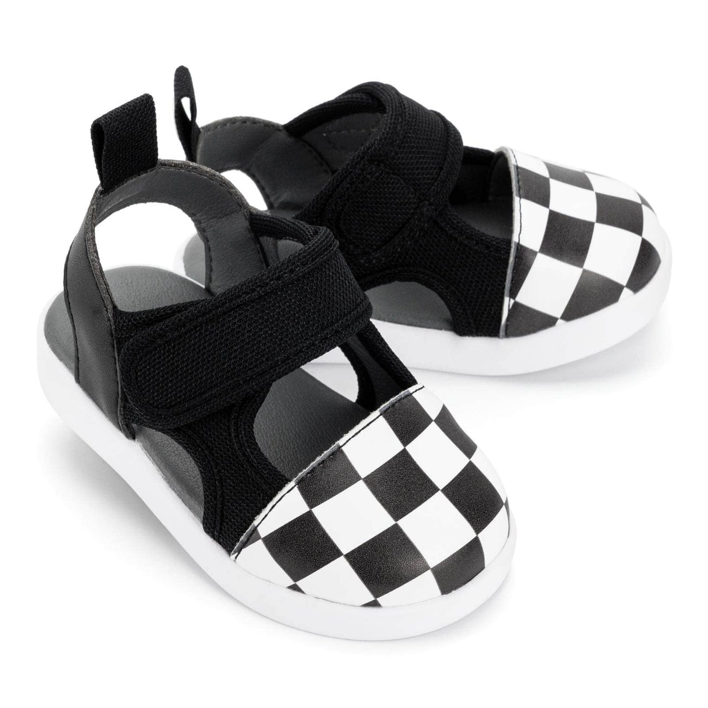 Checkered Squeakerless Toddler Sandals | Black/White Squeakerless Sandals ikiki® Shoes Size 4 