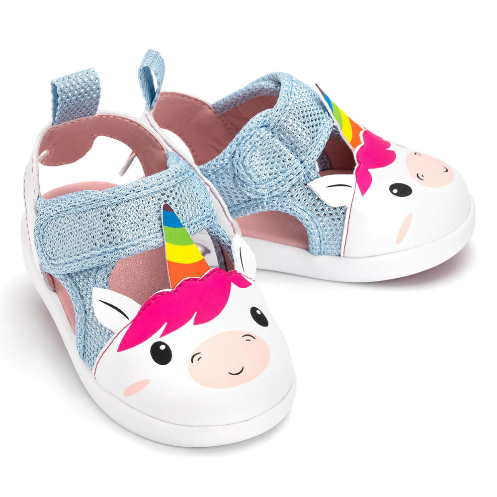 Unicorn Squeaky Toddler Sandals | White/Sparkly Blue