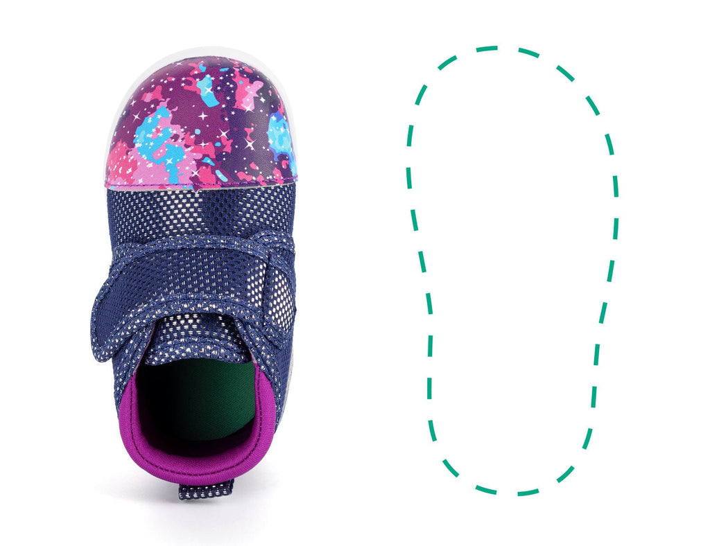 Purple Galaxy Squeakerless Single Shoes | Sparkly Purple ikiki® Shoes Size 3 Purple Left Shoe Only