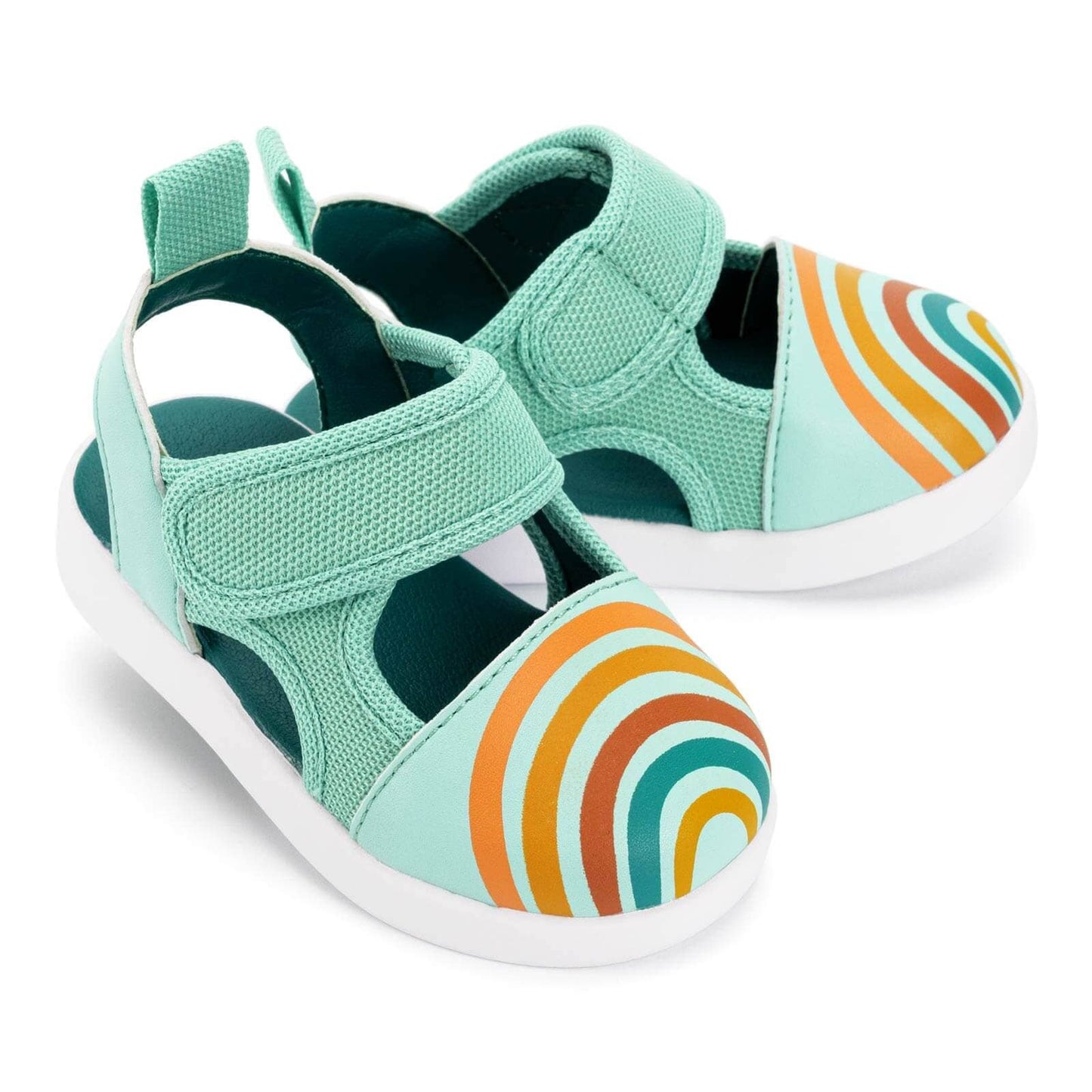 Vintage Rainbow Squeakerless Toddler Sandals | Teal Squeakerless Sandals ikiki® Shoes Size 4 
